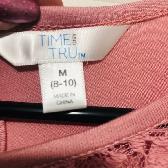 Time and Tru pink blouse lace front long sleeve tunic size M granny core boho - Picture 6 of 7